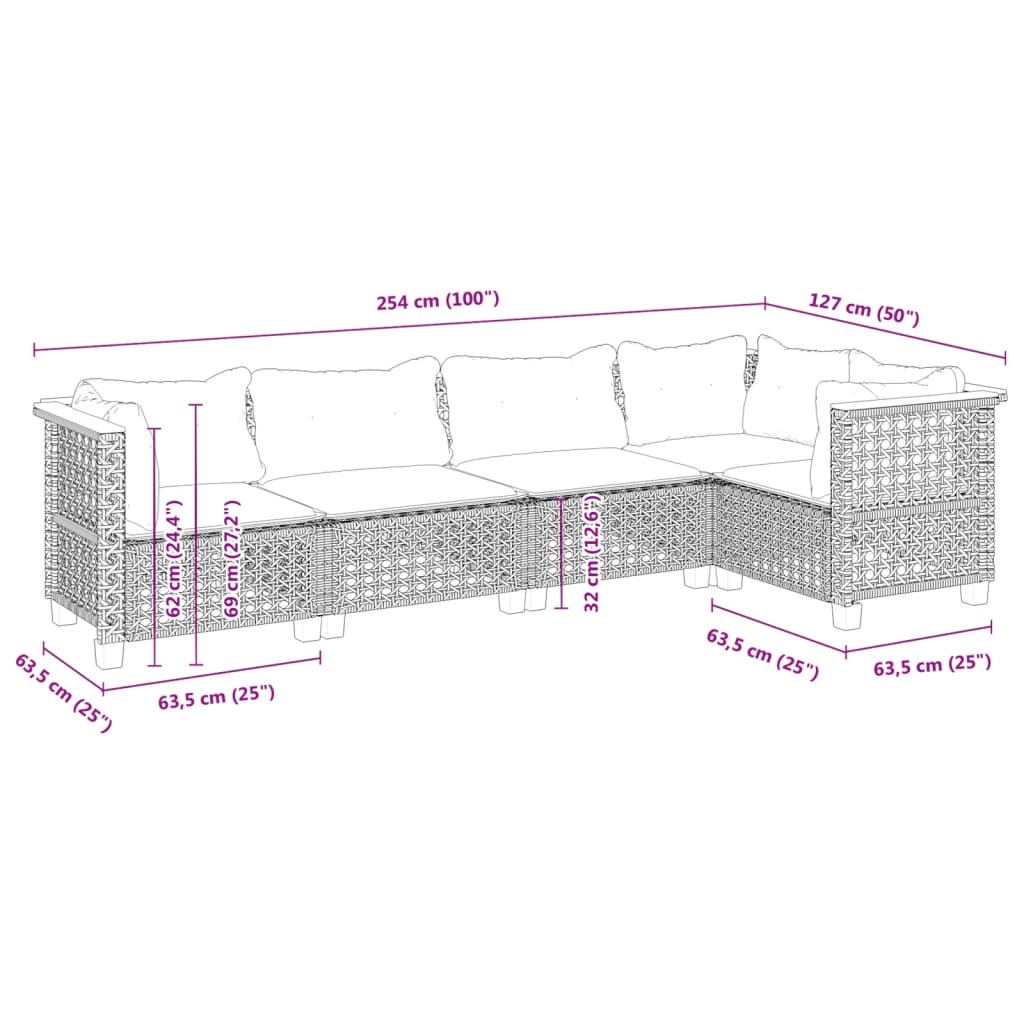 5-Tlg. Garten-Sofagarnitur Mit Kissen Poly Rattan