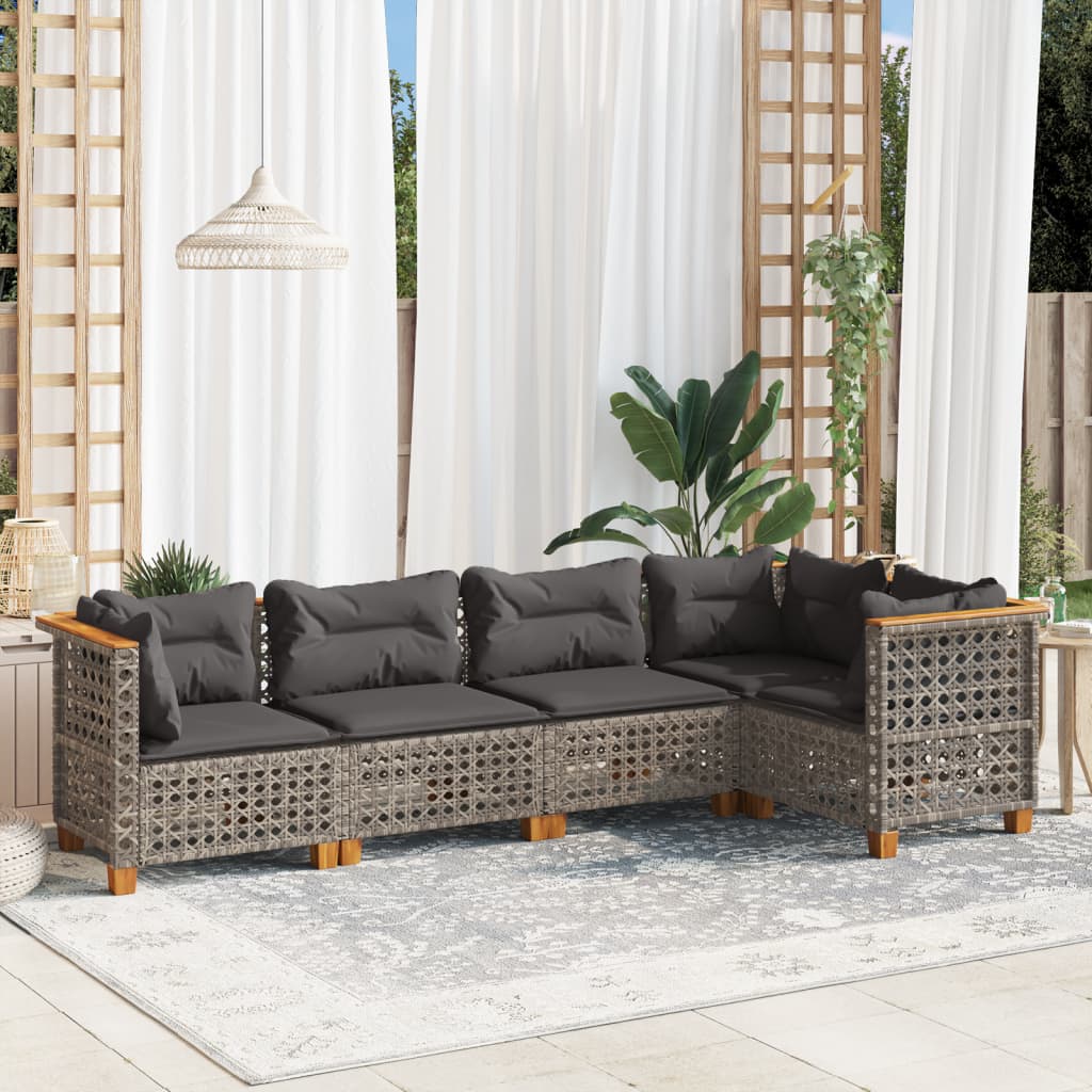 5-Tlg. Garten-Sofagarnitur Mit Kissen Poly Rattan