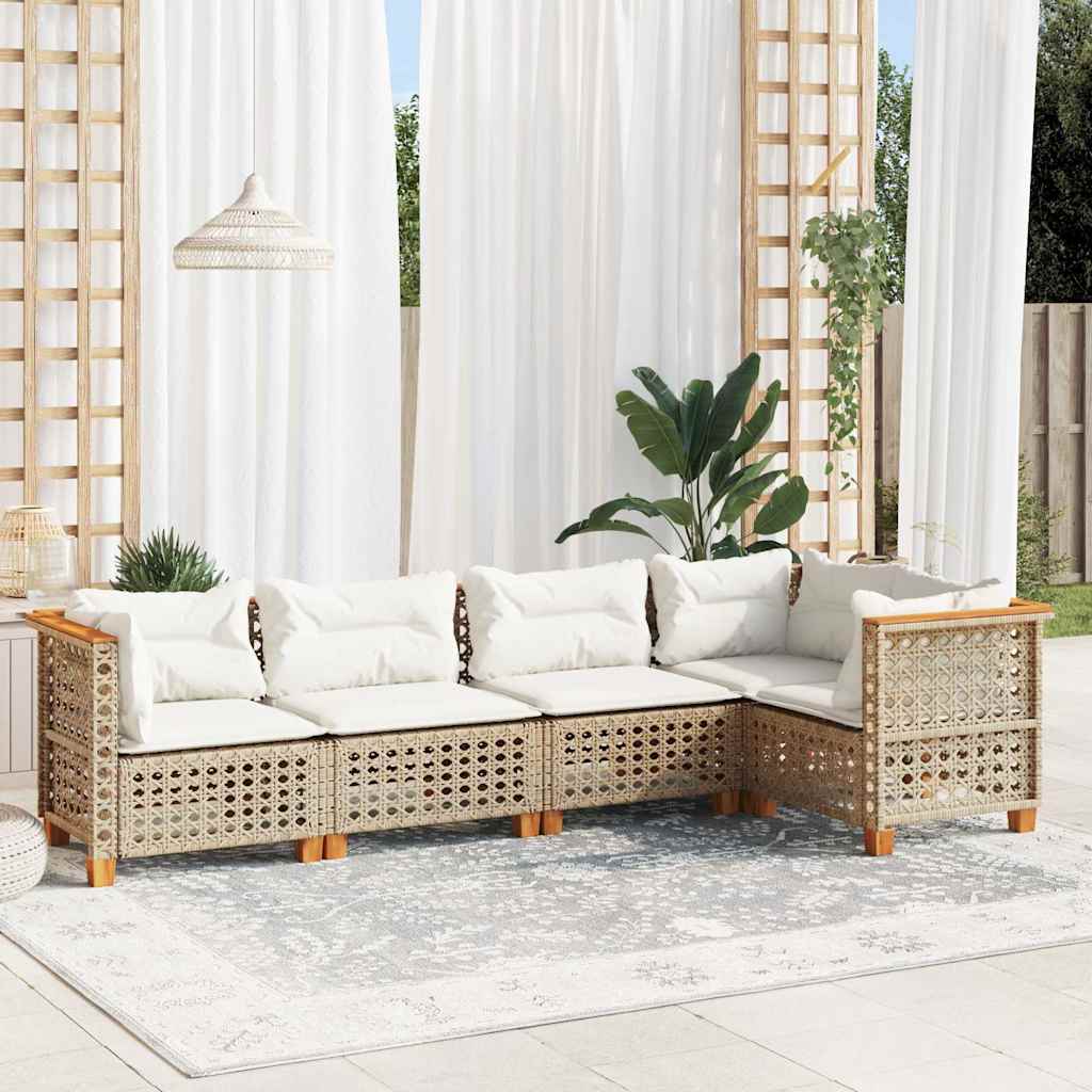 5-Tlg. Garten-Sofagarnitur Mit Kissen Poly Rattan