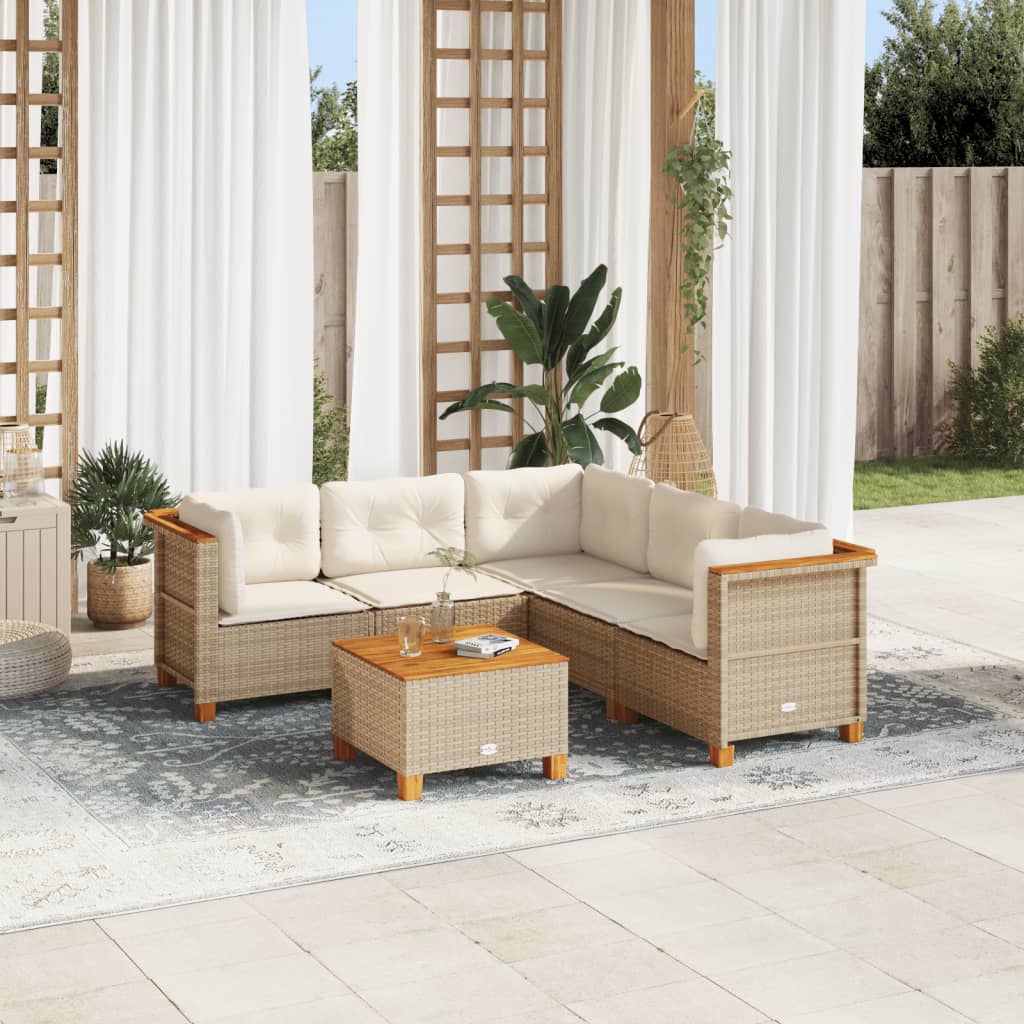 6-Tlg. Garten-Sofagarnitur Mit Kissen Poly Rattan