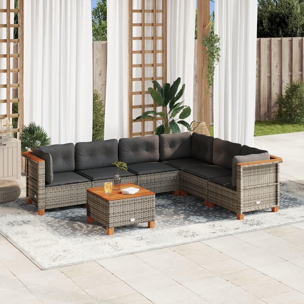 7-Tlg. Garten-Sofagarnitur Mit Kissen Poly Rattan