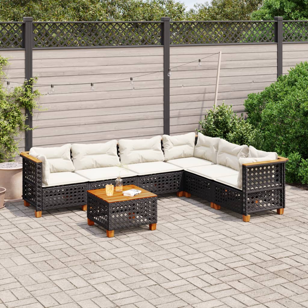 7-Tlg. Garten-Sofagarnitur Mit Kissen Poly Rattan