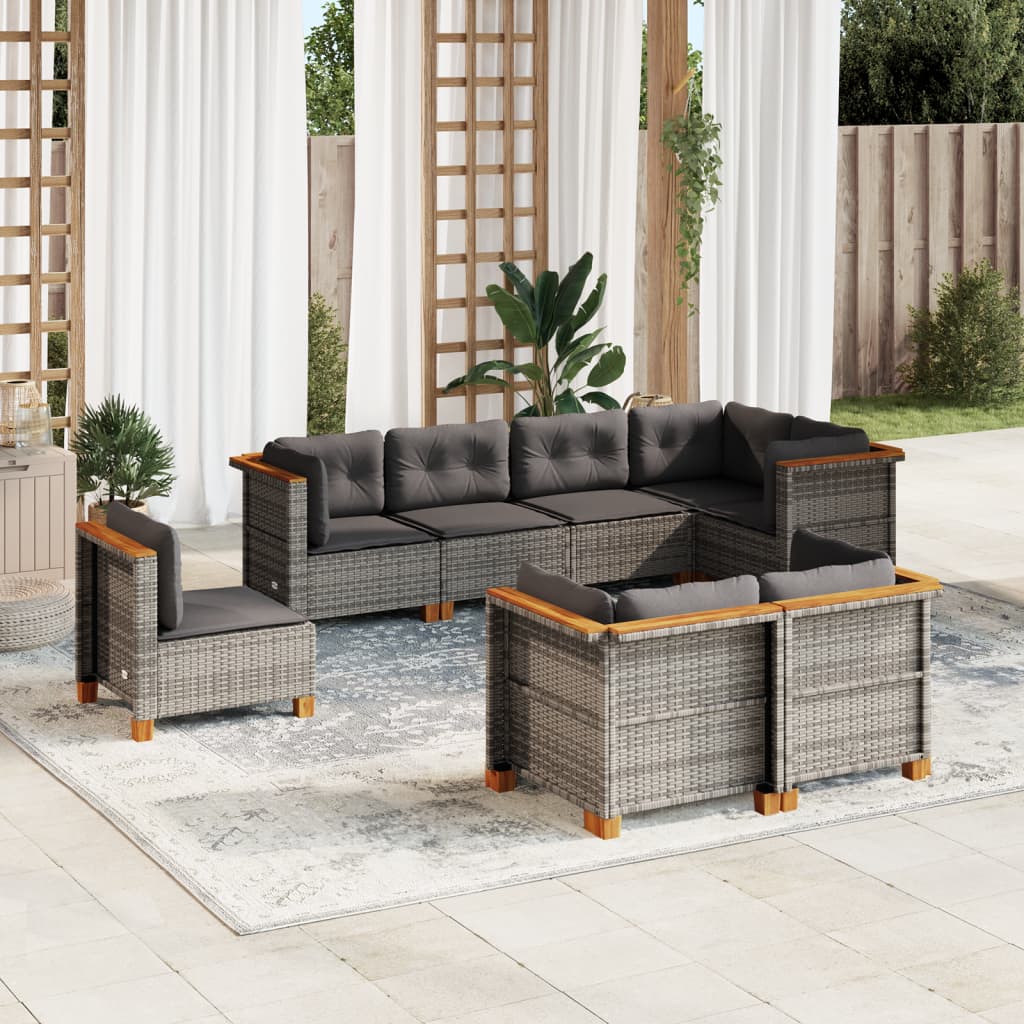 8-Tlg. Garten-Sofagarnitur Mit Kissen Poly Rattan