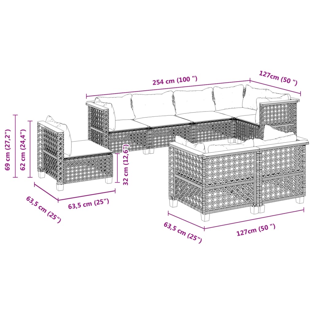 8-Tlg. Garten-Sofagarnitur Mit Kissen Poly Rattan
