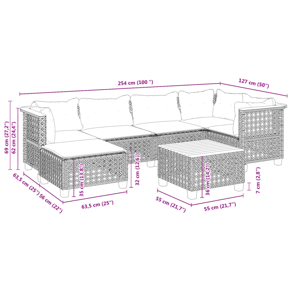 7-Tlg. Garten-Sofagarnitur Mit Kissen Poly Rattan