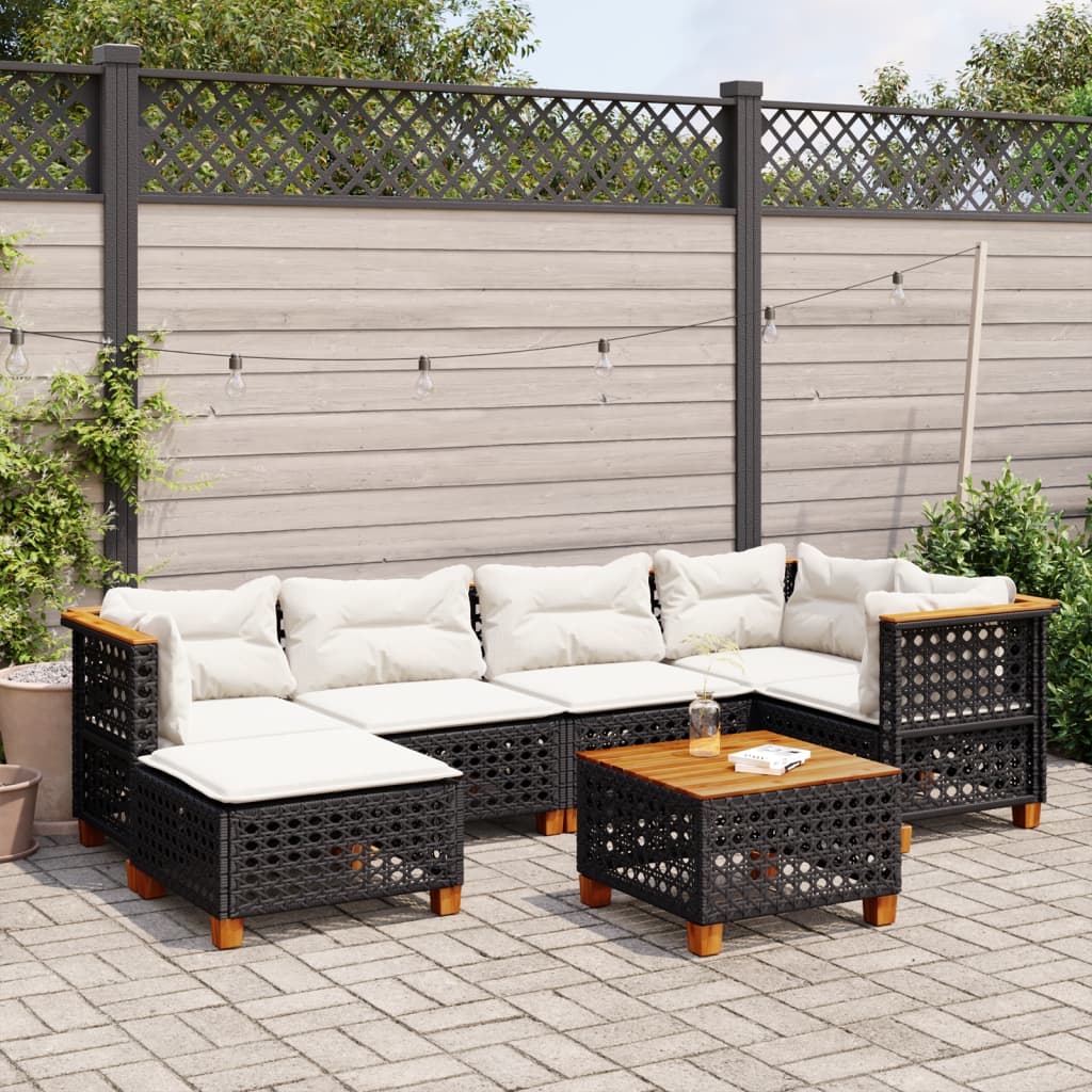 7-Tlg. Garten-Sofagarnitur Mit Kissen Poly Rattan