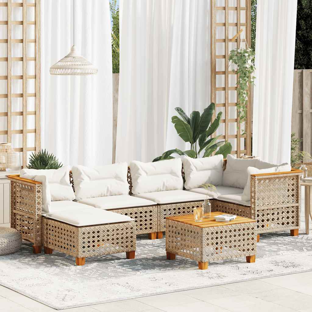 7-Tlg. Garten-Sofagarnitur Mit Kissen Poly Rattan