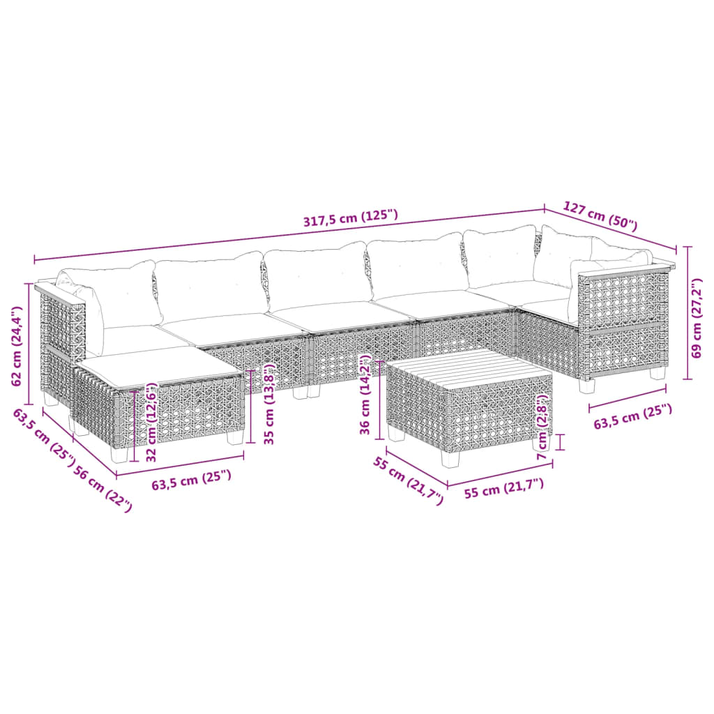 8-Tlg. Garten-Sofagarnitur Mit Kissen Poly Rattan