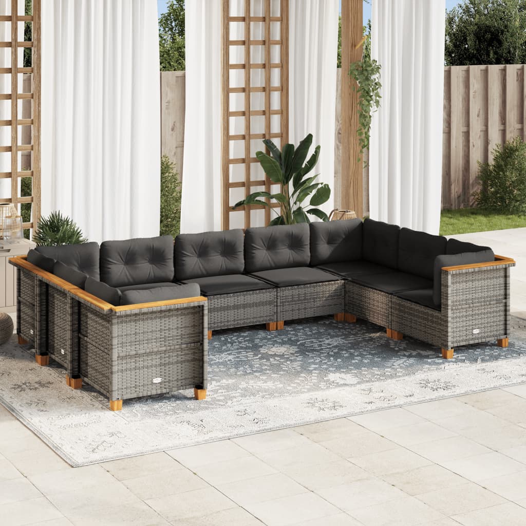 9-Tlg. Garten-Sofagarnitur Mit Kissen Poly Rattan
