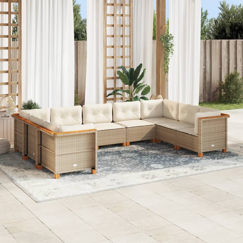 9-Tlg. Garten-Sofagarnitur Mit Kissen Poly Rattan