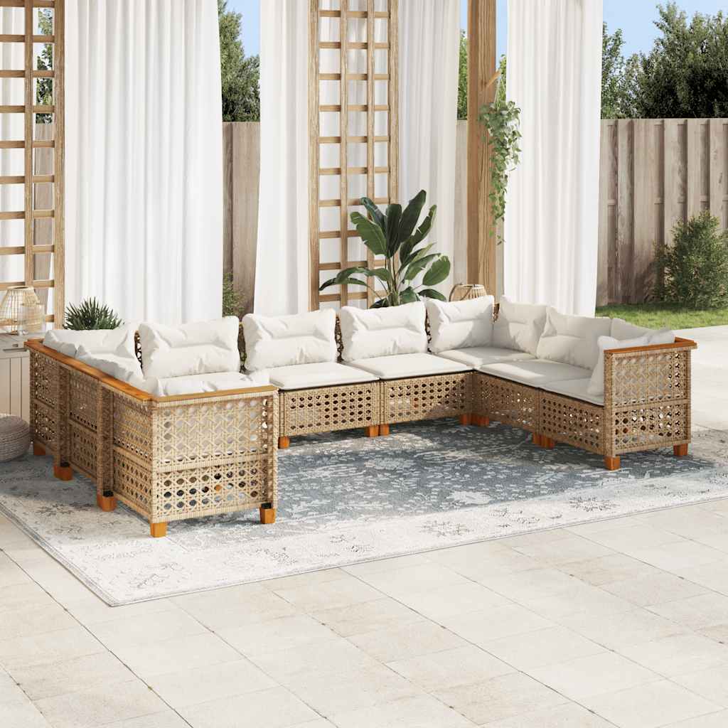 9-Tlg. Garten-Sofagarnitur Mit Kissen Poly Rattan