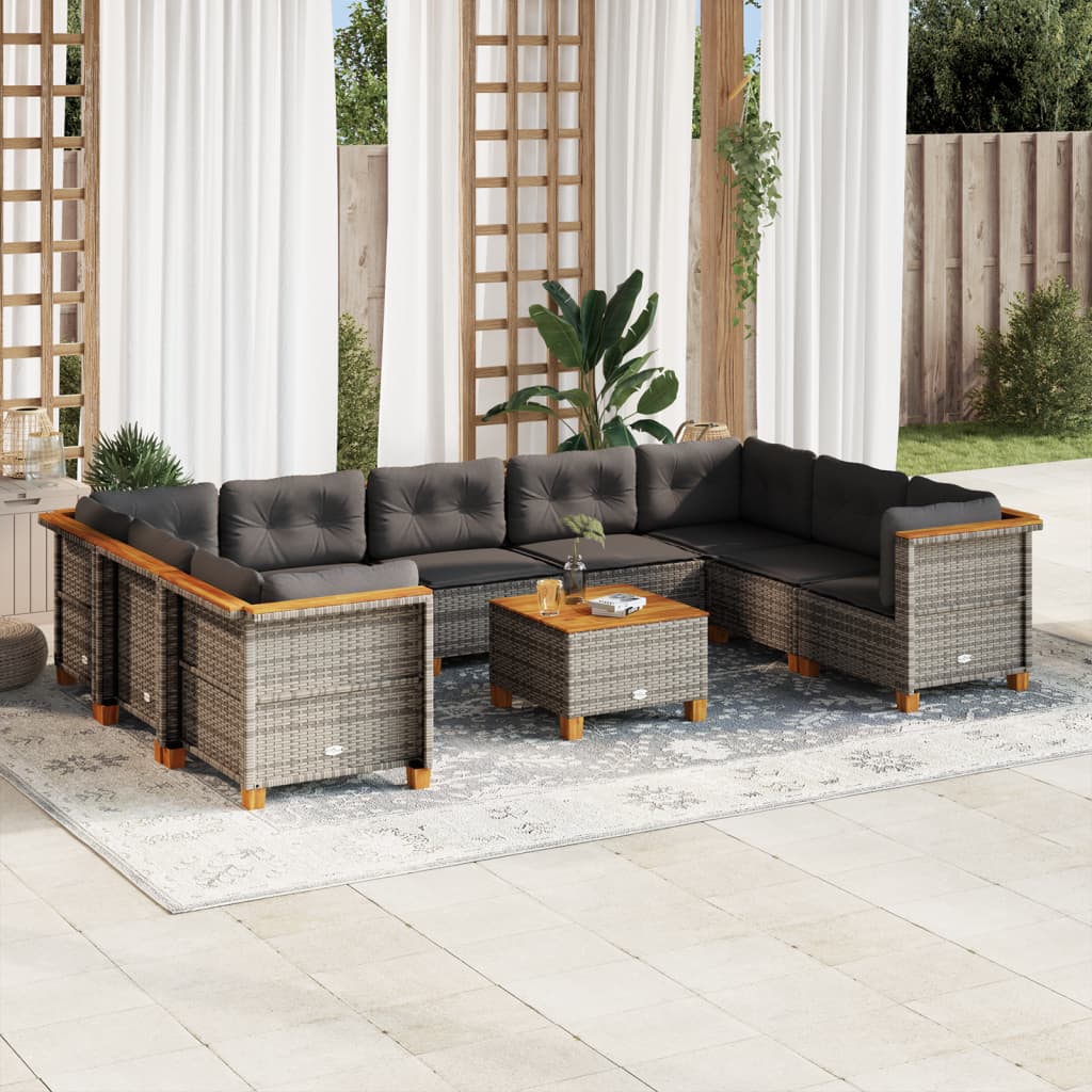 9-Tlg. Garten-Sofagarnitur Mit Kissen Poly Rattan