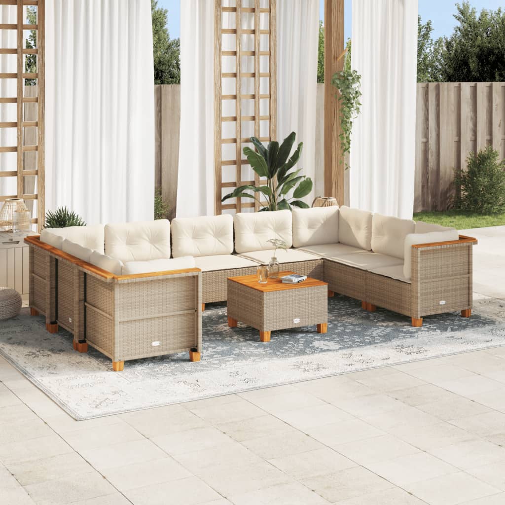 9-Tlg. Garten-Sofagarnitur Mit Kissen Poly Rattan