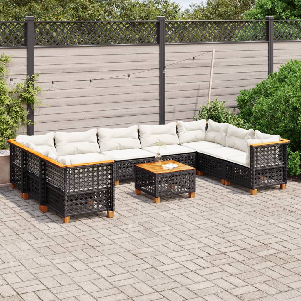 9-Tlg. Garten-Sofagarnitur Mit Kissen Poly Rattan