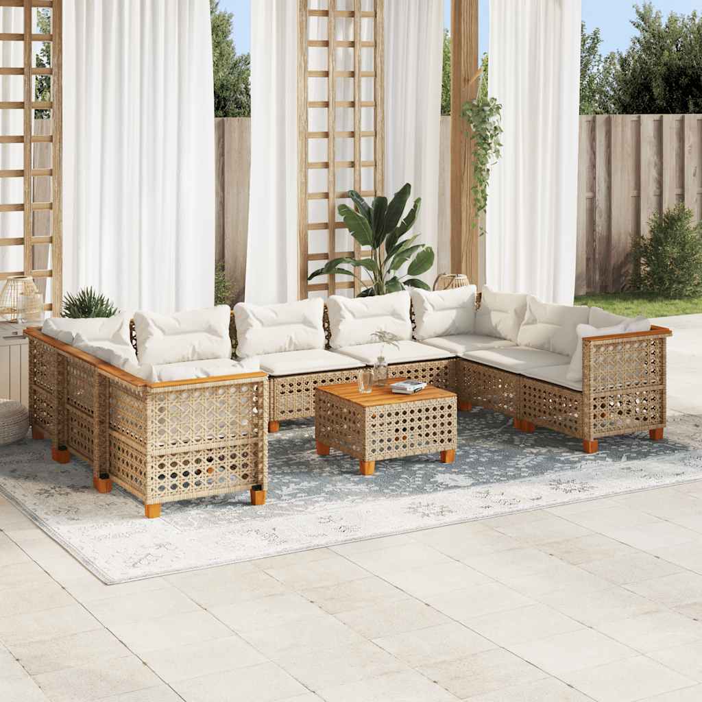 9-Tlg. Garten-Sofagarnitur Mit Kissen Poly Rattan