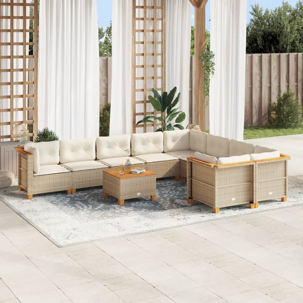 10-Tlg. Garten-Sofagarnitur Mit Kissen Poly Rattan