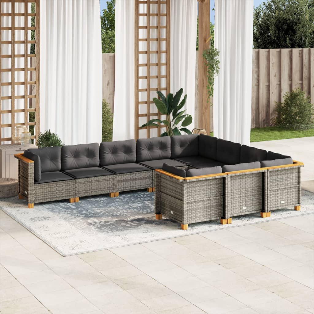 10-Tlg. Garten-Sofagarnitur Mit Kissen Poly Rattan