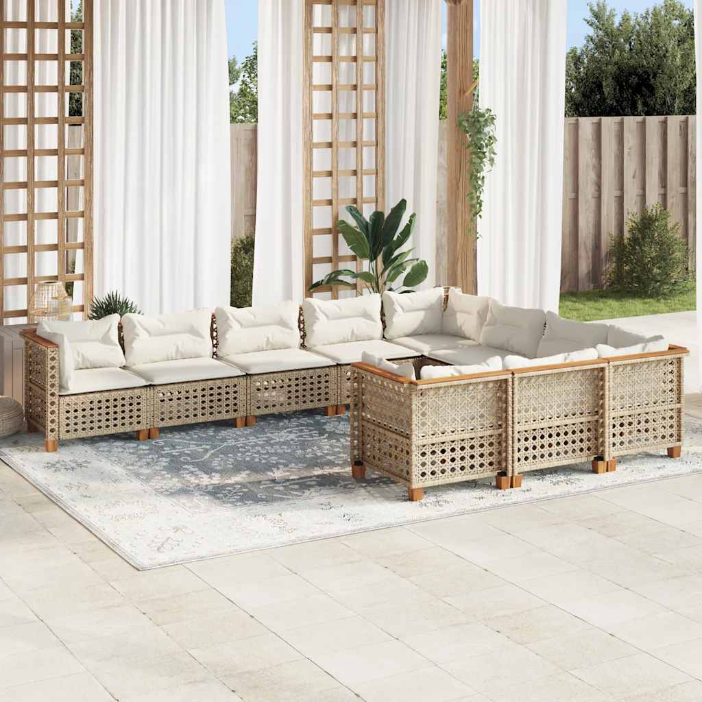 10-Tlg. Garten-Sofagarnitur Mit Kissen Poly Rattan