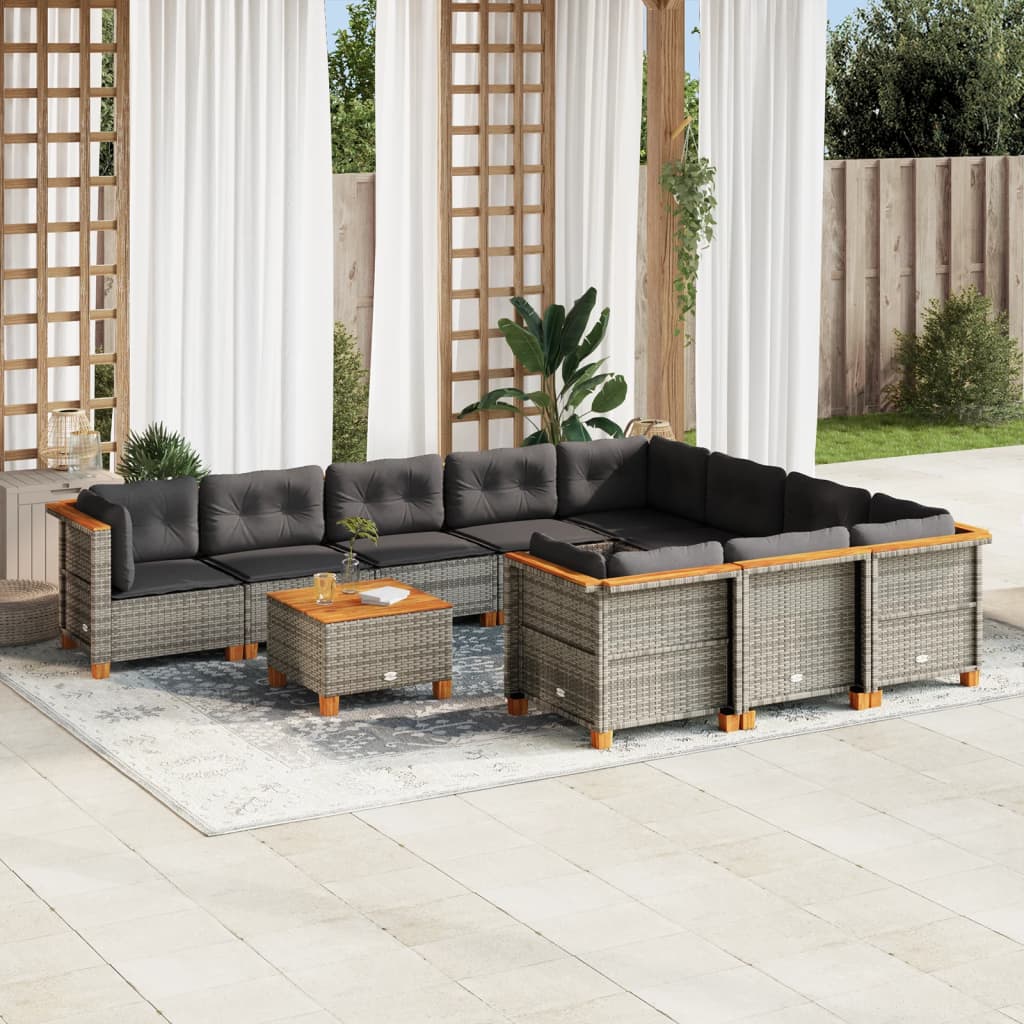 10-Tlg. Garten-Sofagarnitur Mit Kissen Poly Rattan