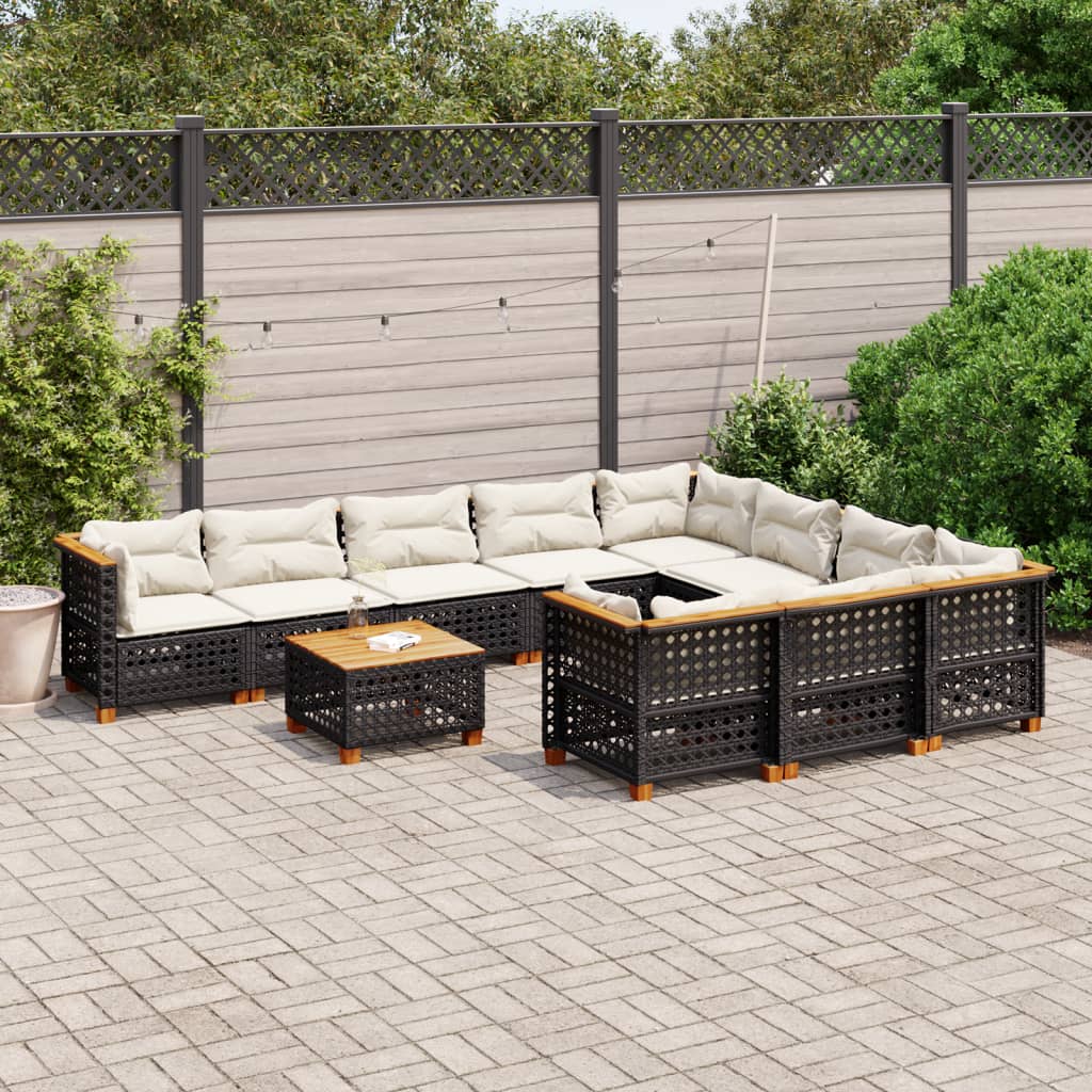 10-Tlg. Garten-Sofagarnitur Mit Kissen Poly Rattan