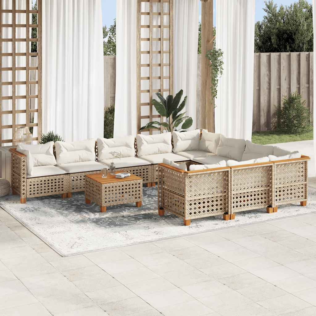 10-Tlg. Garten-Sofagarnitur Mit Kissen Poly Rattan