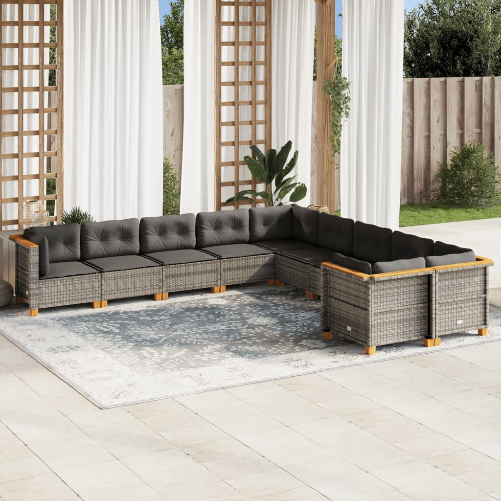 11-Tlg. Garten-Sofagarnitur Mit Kissen Poly Rattan