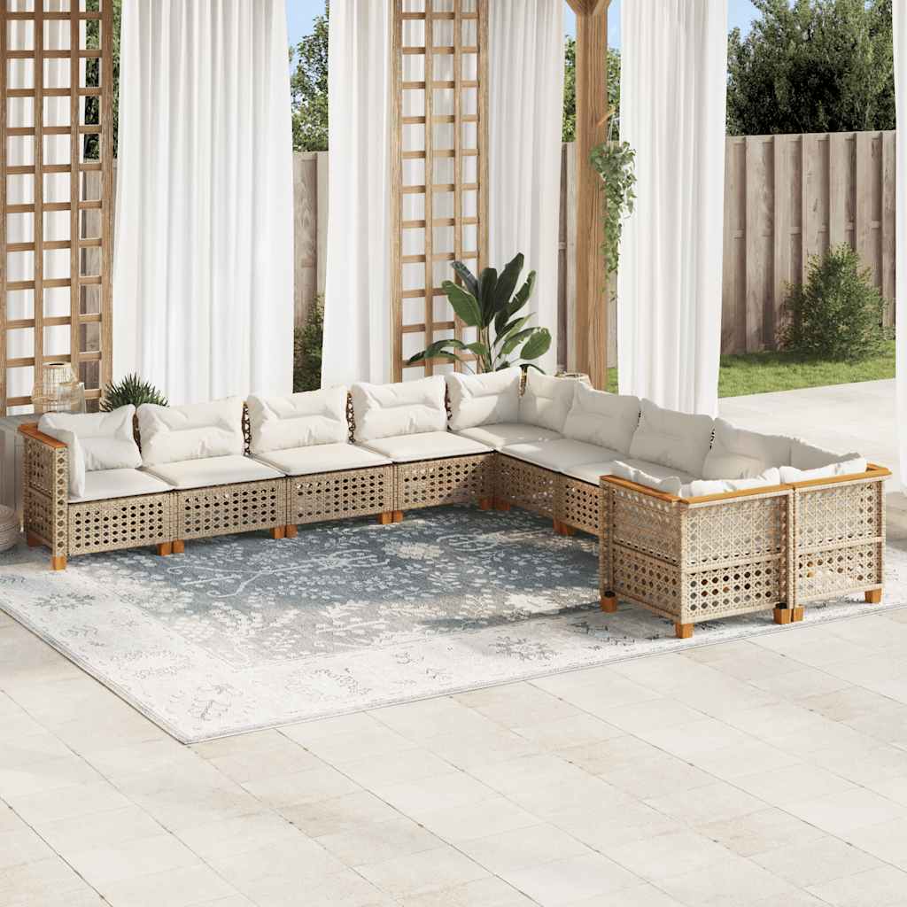 11-Tlg. Garten-Sofagarnitur Mit Kissen Poly Rattan