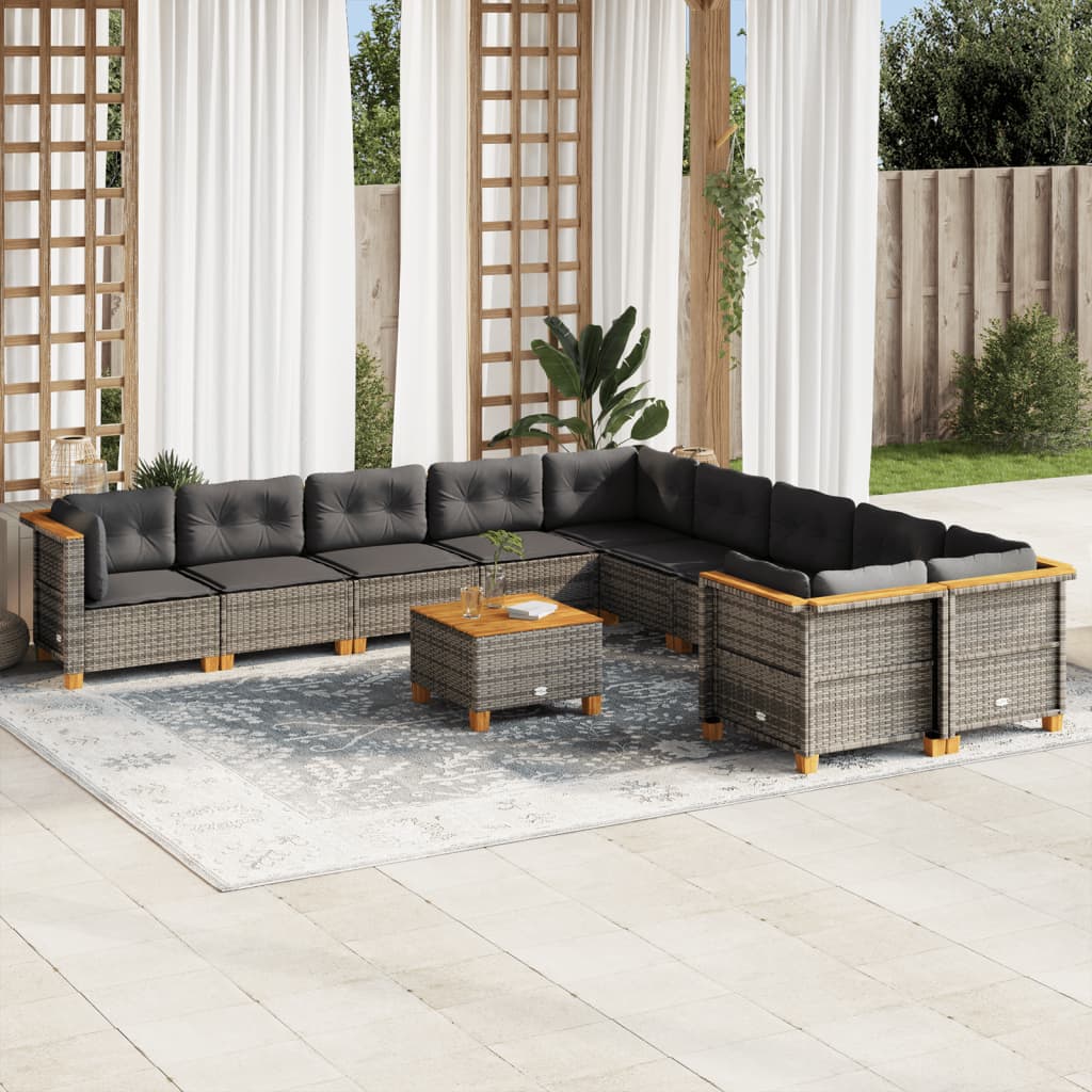 11-Tlg. Garten-Sofagarnitur Mit Kissen Poly Rattan