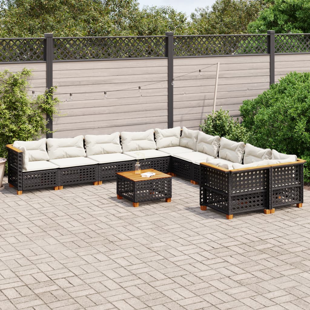 11-Tlg. Garten-Sofagarnitur Mit Kissen Poly Rattan