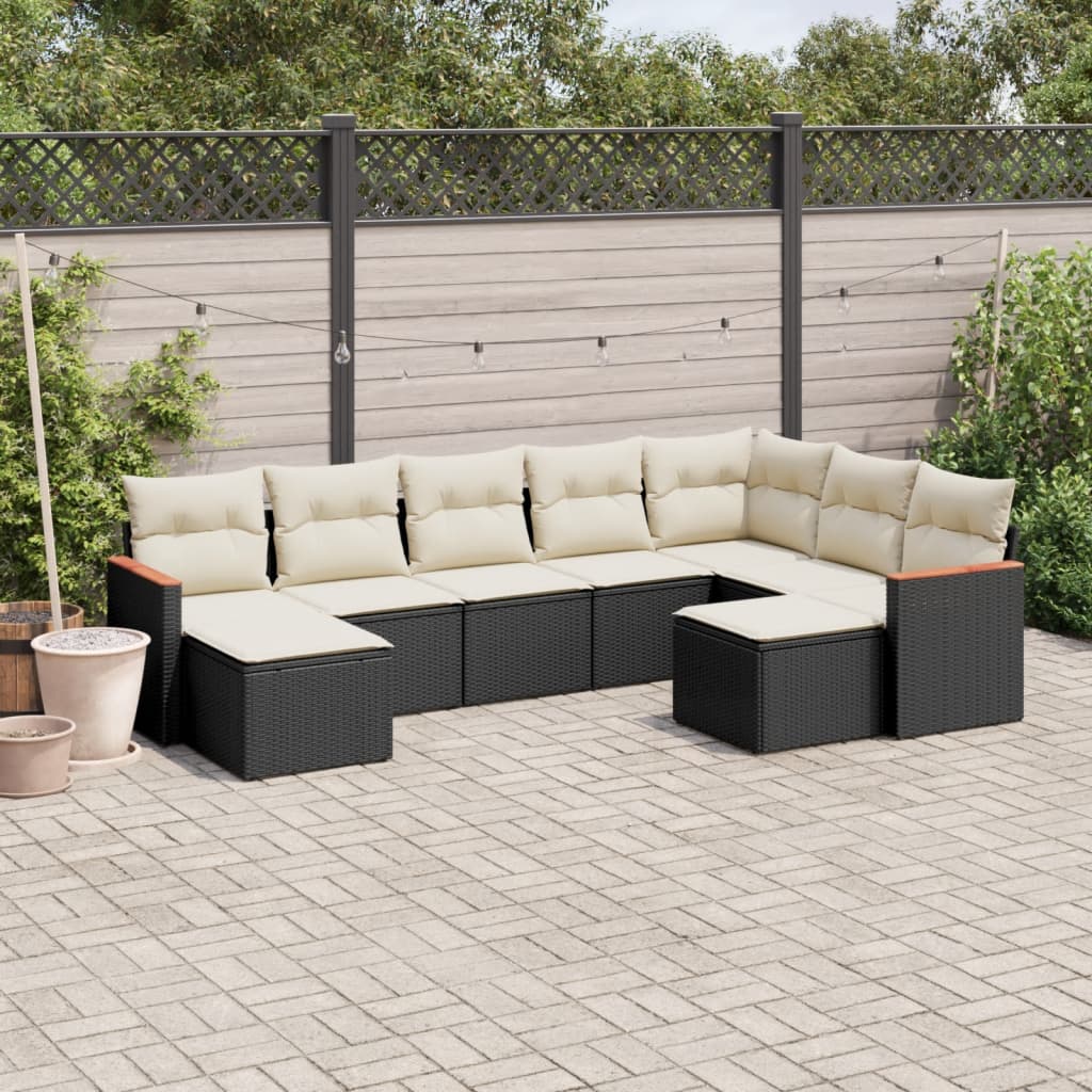 9-Tlg. Garten-Sofagarnitur Mit Kissen Beige Poly Rattan