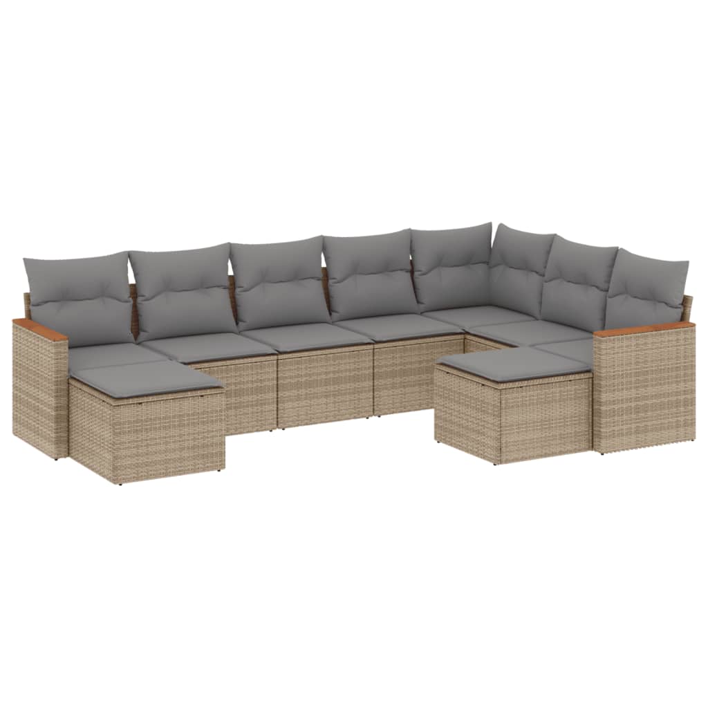 9-Tlg. Garten-Sofagarnitur Mit Kissen Beige Poly Rattan