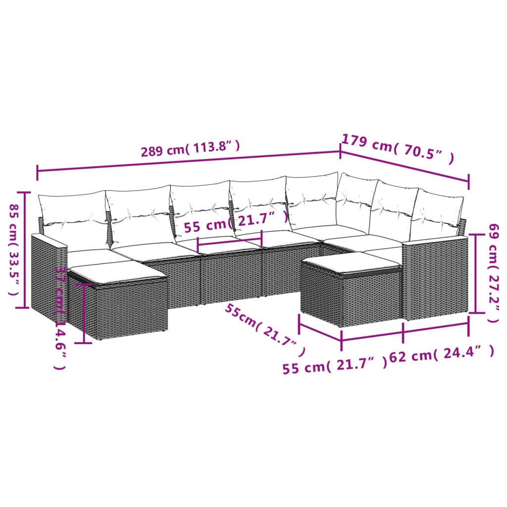 9-Tlg. Garten-Sofagarnitur Mit Kissen Beige Poly Rattan