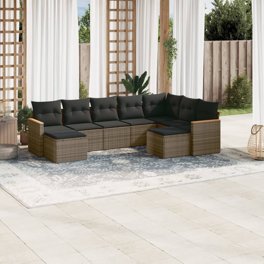 9-Tlg. Garten-Sofagarnitur Mit Kissen Beige Poly Rattan
