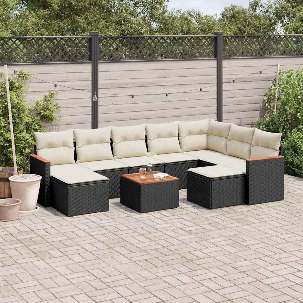9-Tlg. Garten-Sofagarnitur Mit Kissen Beige Poly Rattan