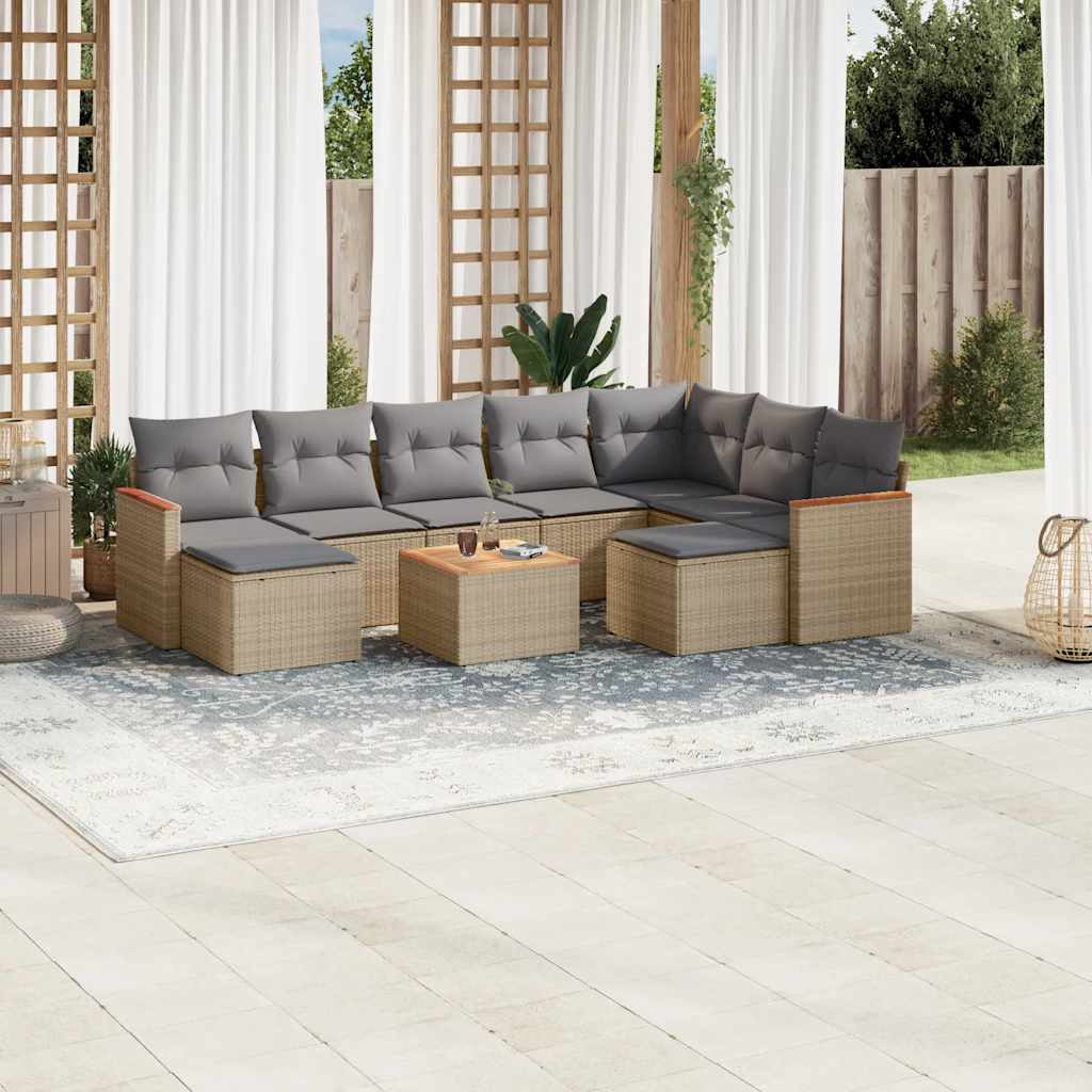 9-Tlg. Garten-Sofagarnitur Mit Kissen Beige Poly Rattan