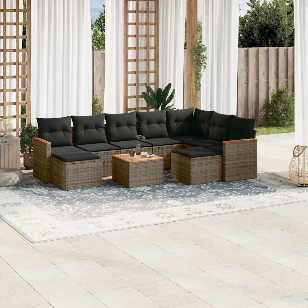 9-Tlg. Garten-Sofagarnitur Mit Kissen Beige Poly Rattan