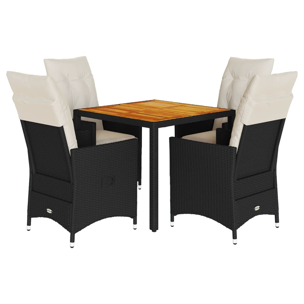 5-Tlg. Garten-Essgruppe Mit Kissen Schwarz Poly Rattan