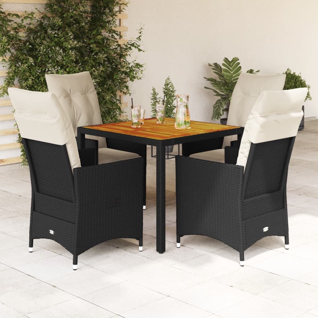 5-Tlg. Garten-Essgruppe Mit Kissen Schwarz Poly Rattan