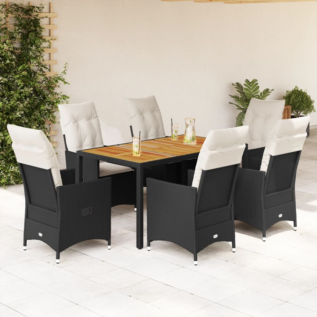 5-Tlg. Garten-Essgruppe Mit Kissen Schwarz Poly Rattan
