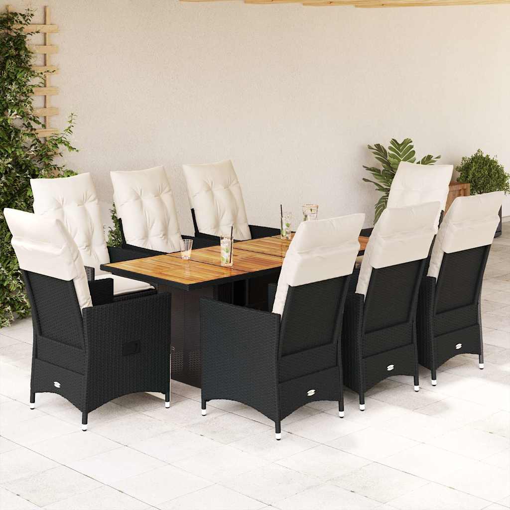 5-Tlg. Garten-Essgruppe Mit Kissen Schwarz Poly Rattan