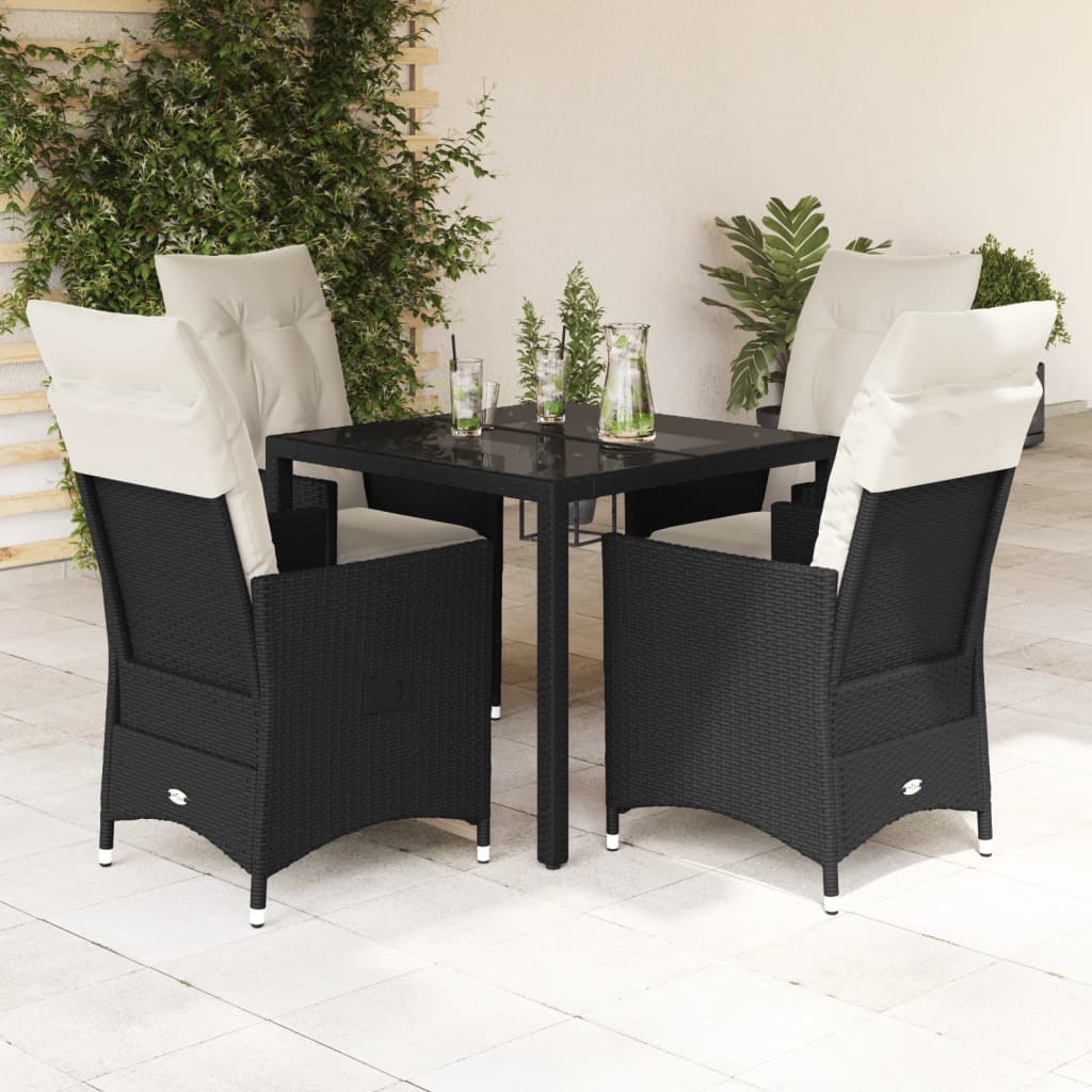 5-Tlg. Garten-Essgruppe Mit Kissen Schwarz Poly Rattan