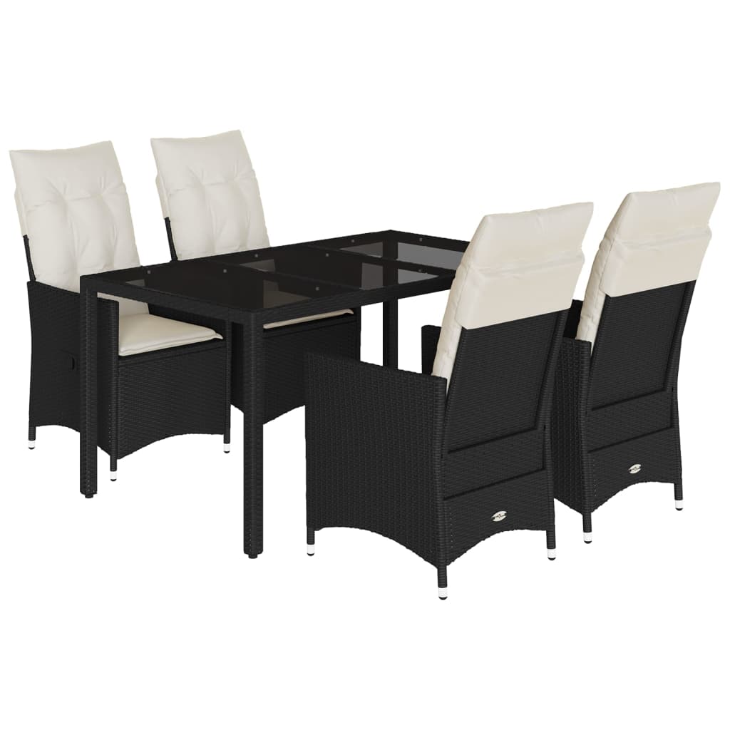 5-Tlg. Garten-Essgruppe Mit Kissen Schwarz Poly Rattan