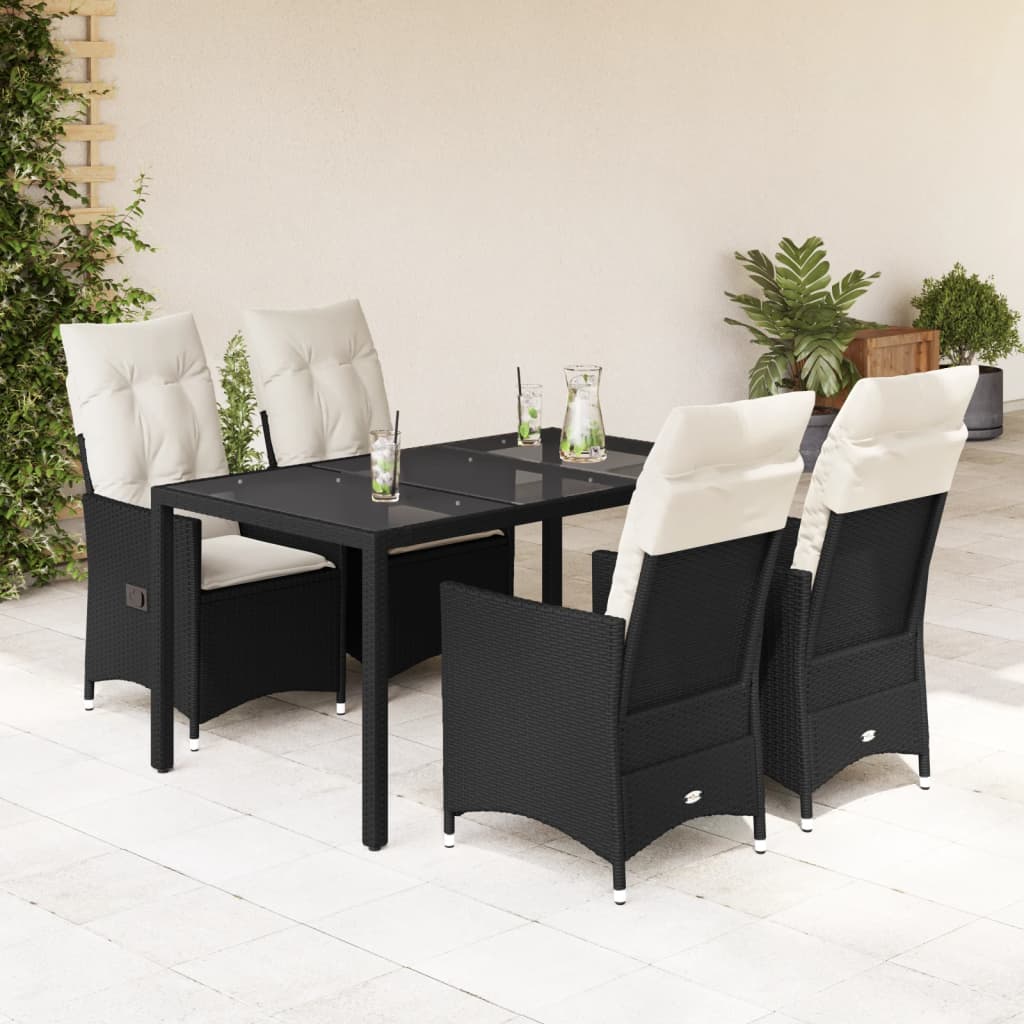 5-Tlg. Garten-Essgruppe Mit Kissen Schwarz Poly Rattan
