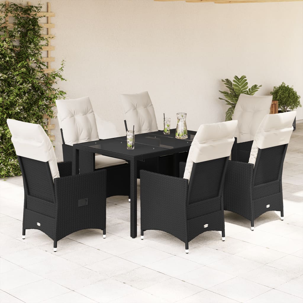 5-Tlg. Garten-Essgruppe Mit Kissen Schwarz Poly Rattan