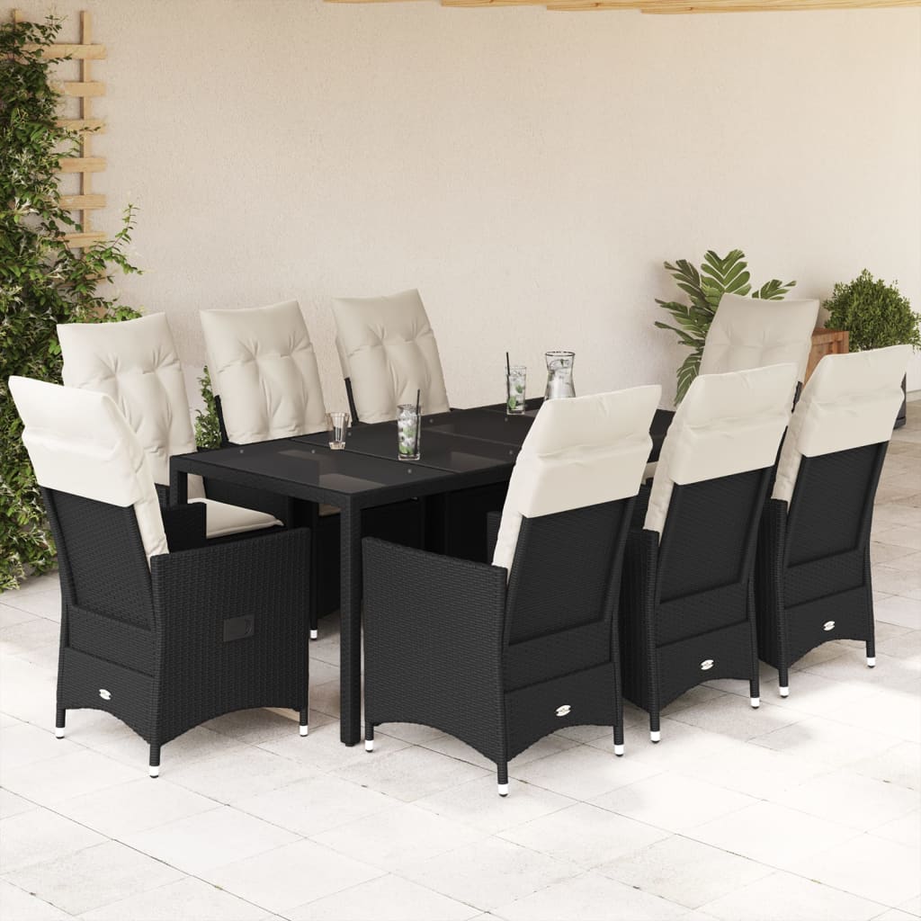 5-Tlg. Garten-Essgruppe Mit Kissen Schwarz Poly Rattan