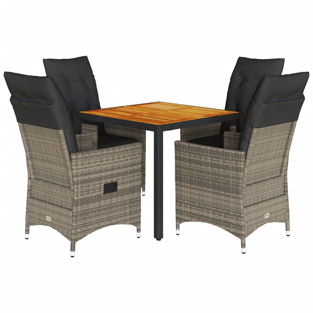 5-Tlg. Garten-Essgruppe Mit Kissen Grau Poly Rattan