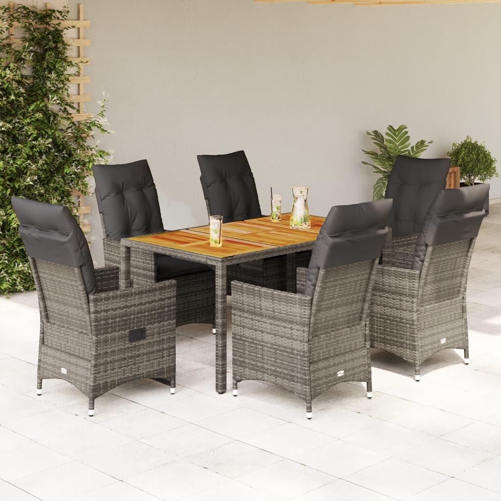 5-Tlg. Garten-Essgruppe Mit Kissen Grau Poly Rattan