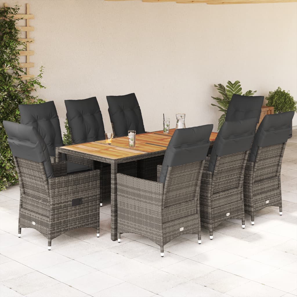5-Tlg. Garten-Essgruppe Mit Kissen Grau Poly Rattan