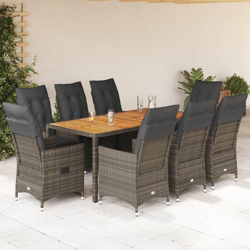 5-Tlg. Garten-Essgruppe Mit Kissen Grau Poly Rattan
