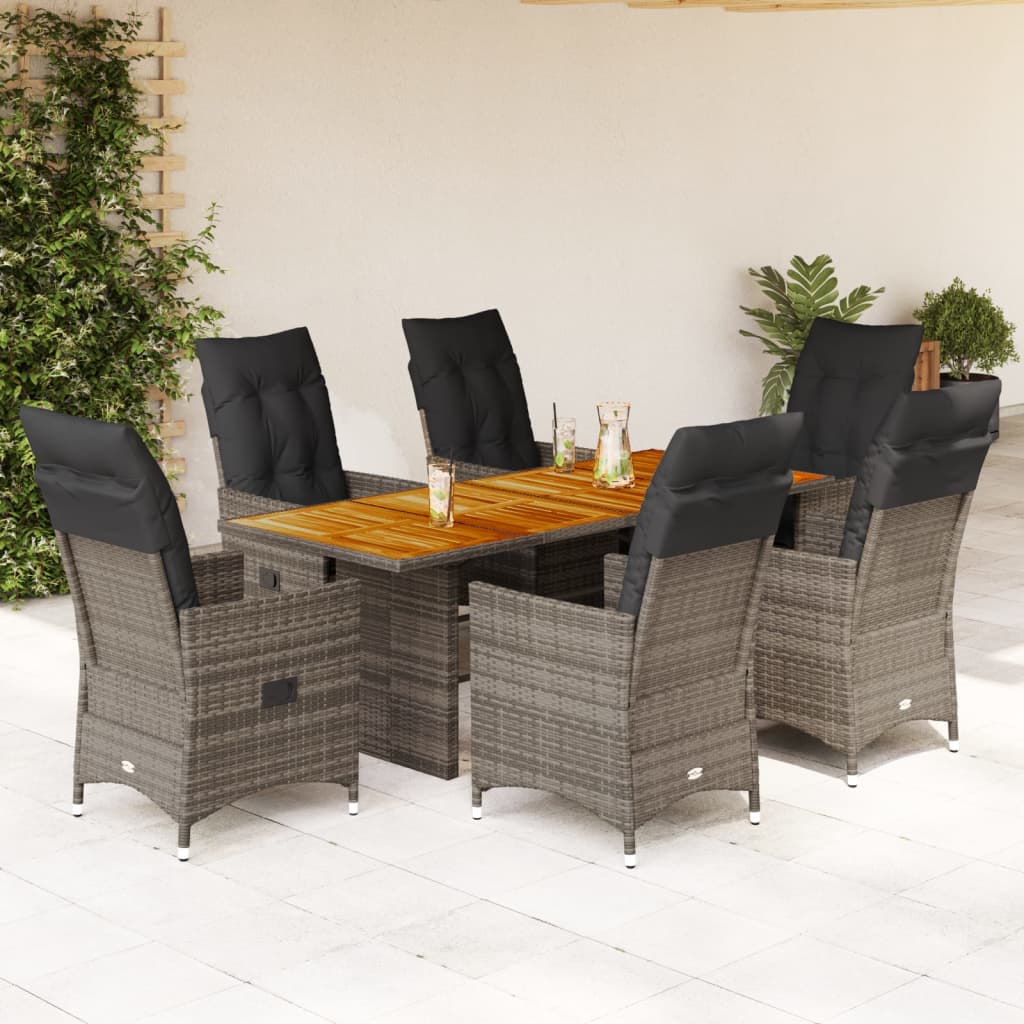 7-Tlg. Garten-Essgruppe Mit Kissen Grau Poly Rattan